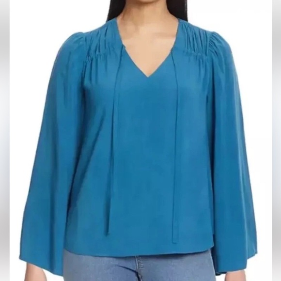 Jessica Simpson Turquoise Blue Bohemian V-Neck Blouse - Picture 1 of 4